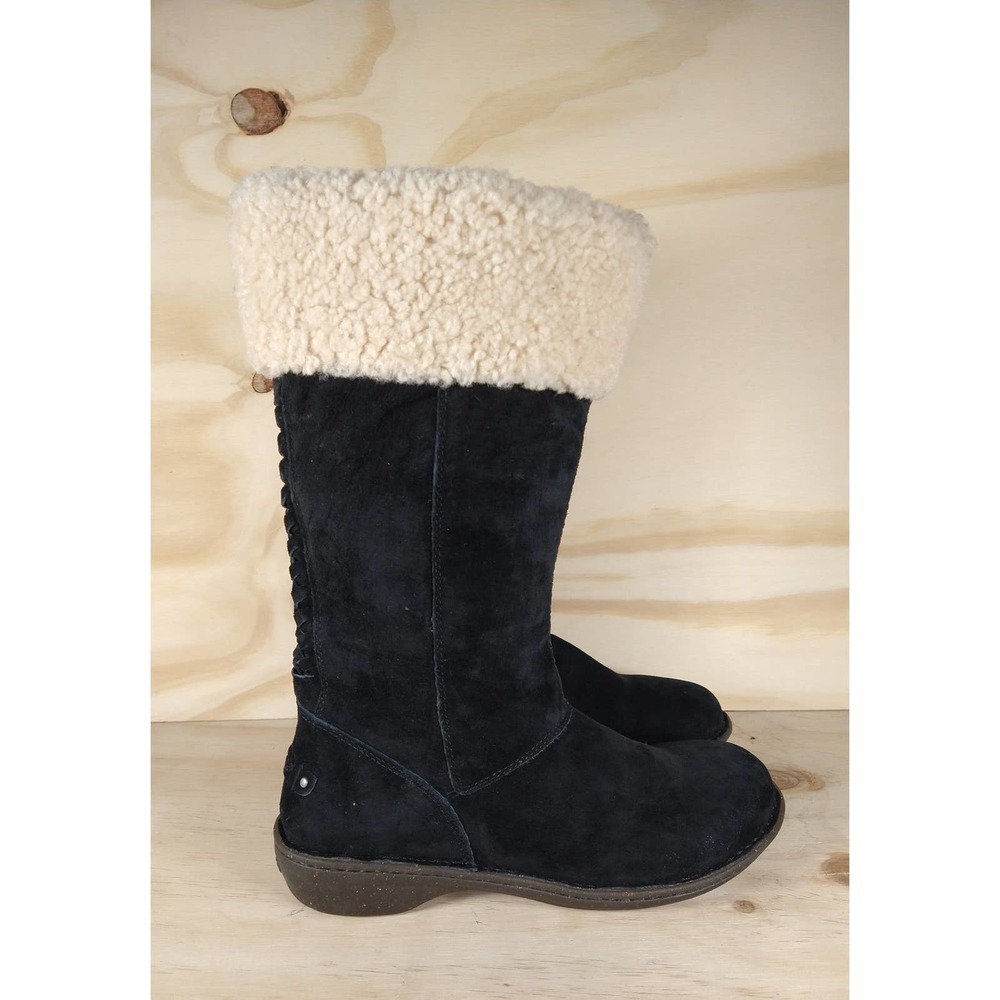 UGG Black Suede Tall Shearling Cuff Boots